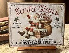 Santa Claus Christmas Supply Co.,  Retro Handcrafted Plaque / Sign