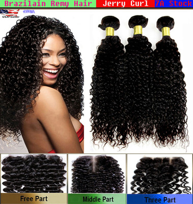 Bundle Curly Virgin Brazilian Human Hair with FREE Lace Closure Natural  Black