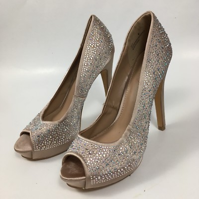Charlotte Russe Women's Sz Ella High Heel Shoes Embellished Open Peep Toe 