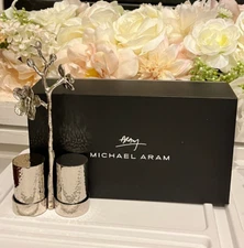 Michael Aram White Orchid Stand with Salt & Pepper Set 111809 NEW Nickelplate/SS