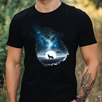 Mens Lone Wolf Motif Cotton T-Shirt Size XS to 5XL