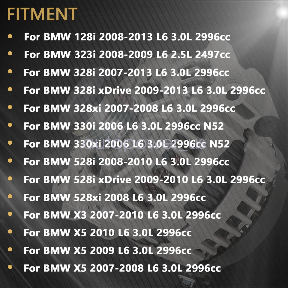 Alternator For BMW 128i 2008-2013 328i 328i xDrive 328xi 330i 528i X3 X5 L6 3.0L - Image 4 of 4
