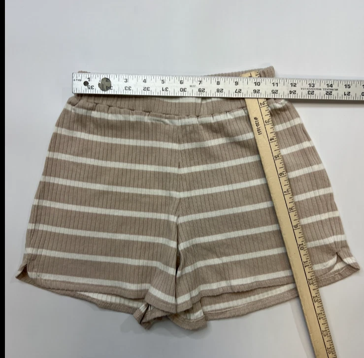 Pantalón Corto Tommy French Connection Mujer XS Extra Pequeño Beige Acanalado Tejido Rayas Foto 4 de 4