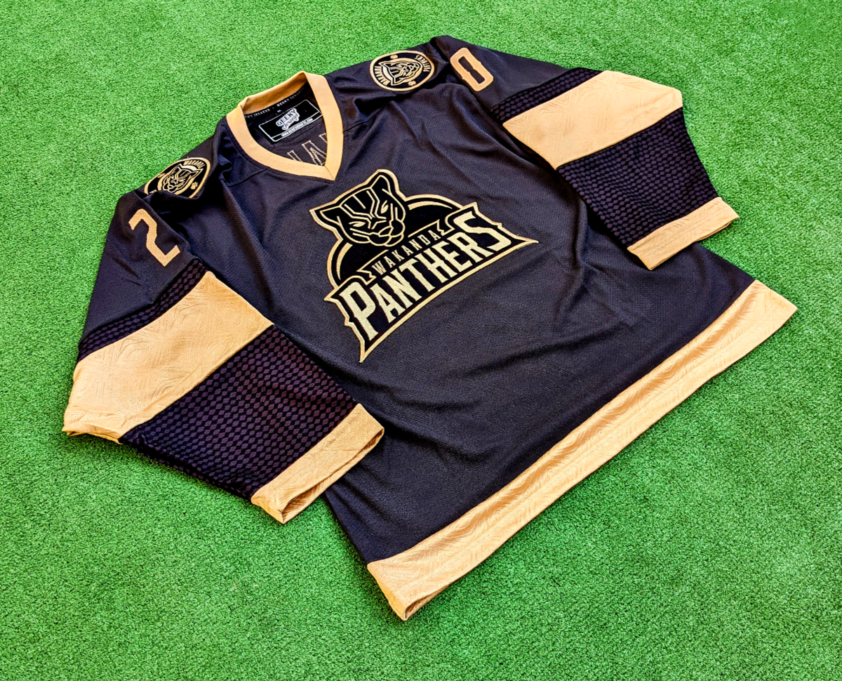 新品未使用　BoTT Panther Hockey Jersey Wakanda Panthers Hockey Jersey Mens Med Marvel Black Panther