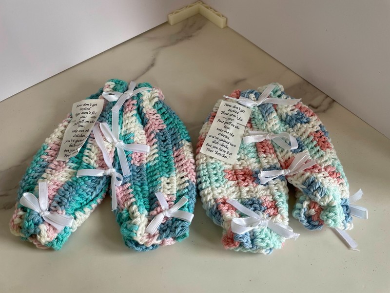 VTG Two Hand Crocheted Dishcloth /Britches/ Pot Holders