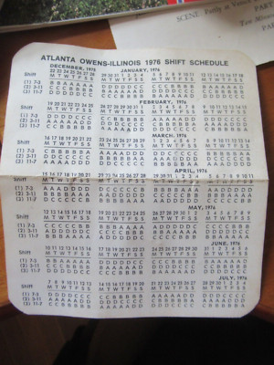 Vintage 1976 Atlanta Owens-Illinois Shift Schedule