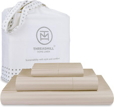 Beige Twin XL Cotton Sheets Set - 600 TC, 15" Deep Pocket, Cooling Effect