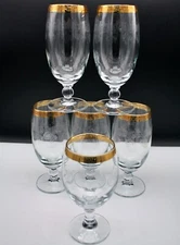 Set of 5 Gold Rimmed Pasabahce Circle Water Goblets from Turkey extra Free Glass