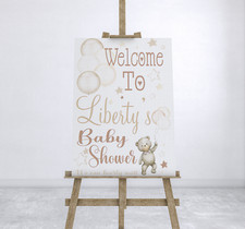 Personalised Baby Shower Welcome Party Sign Teddy Bear Blue Pink Neutral Board