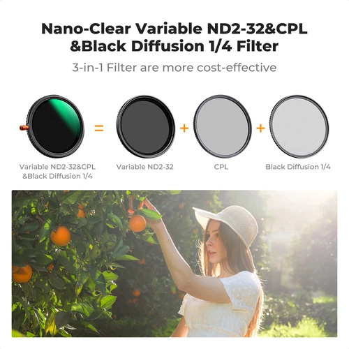K&F Concept Lens Filter 3 in 1 ND2-32 CPL Black Mist Diffusion 1/4 67mm 82mm - Picture 4 of 19