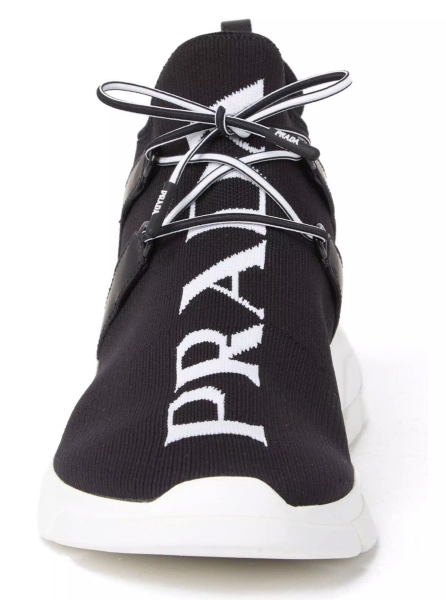Prada Mens XY Logo Sock Black White Knit Flat Trainer Sneaker UK