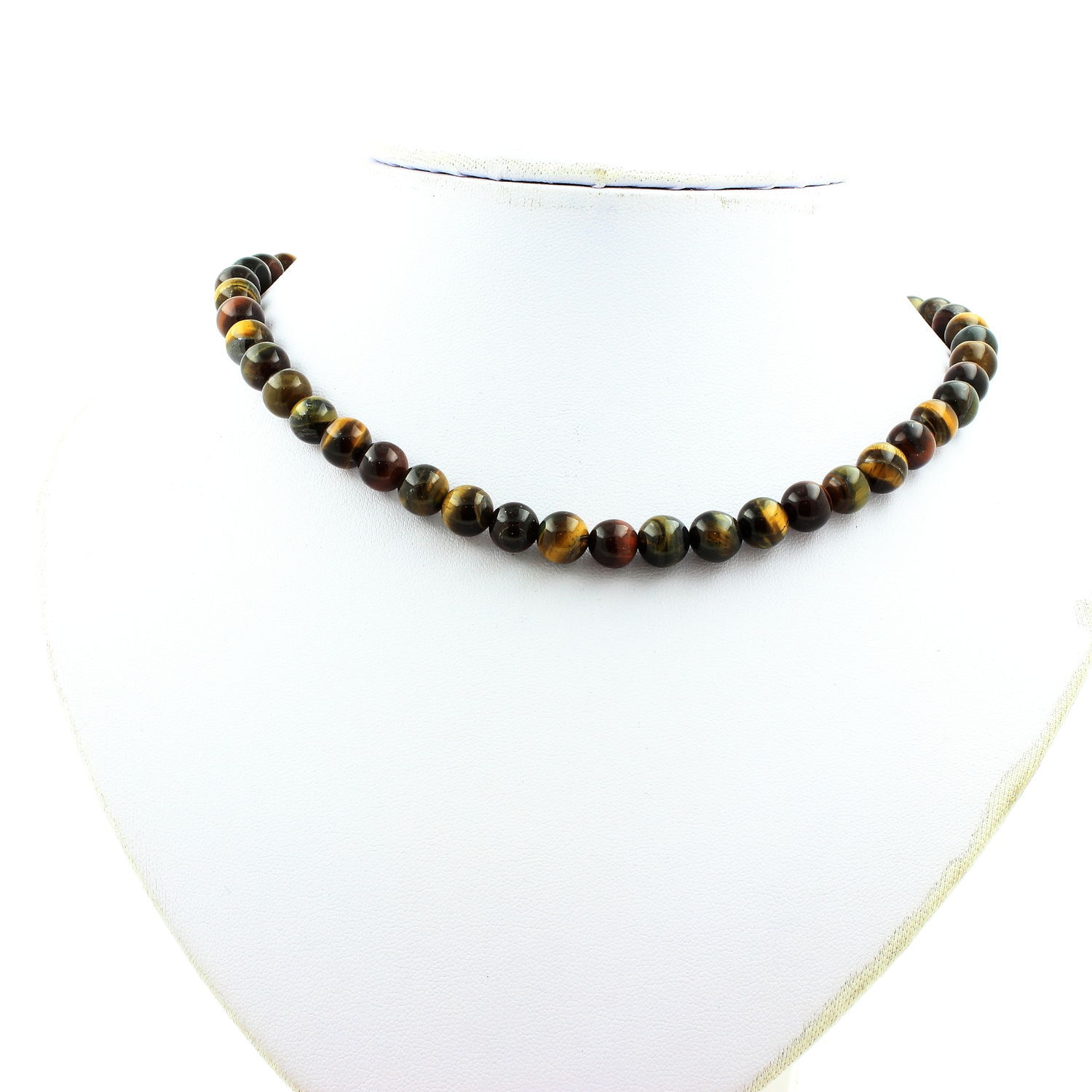 Collier Oeil de Tigre multicolore 8mm pour protection et confiance