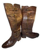 Arturo Chiang Tall Riding Boots Womens Size 10 M EUR 40 Brown Leather Zip buckle