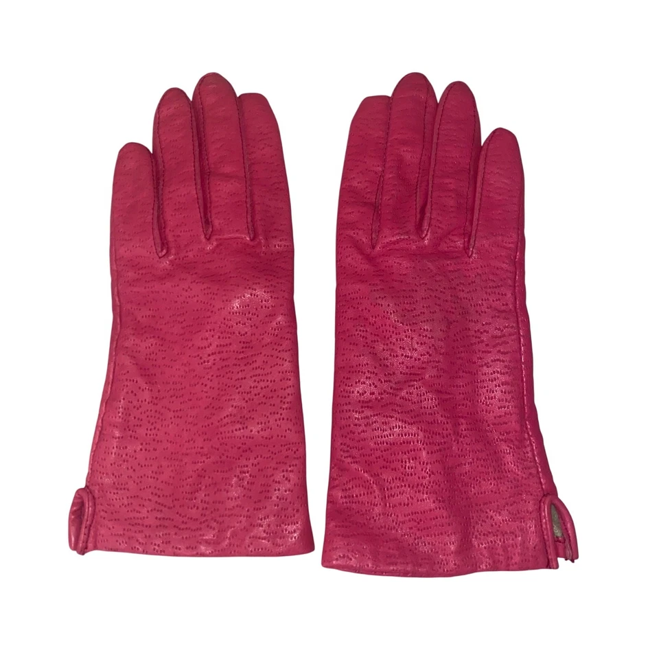 Guantes Fownes Hot Rosa Cuero Genuino 7.5 Texturizados Forrados Vintage Clásicos Barbie Foto 2 de 4