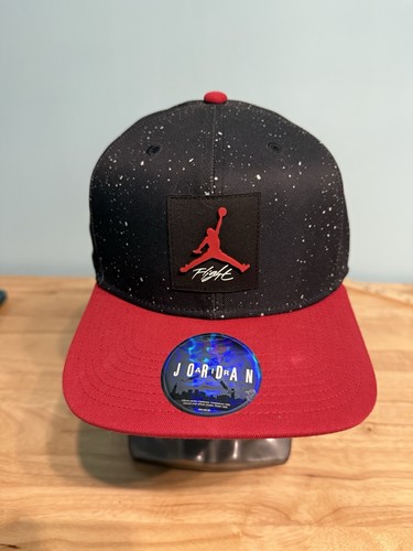 Air Jordan Flight Hat Men Black Red Speckled Print Jumpman Snap Back Cap