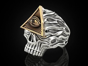 Authentic illuminati ring, skull illuminati ring, gold illuminati ring, silver, gold
