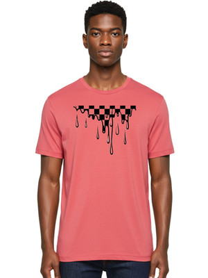 Checkered-Pattern-Dripping Mens Graphic Tee, 100% Cotton, Casual Summer Wear