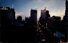 Dallas Texas main street skyscrapers vintage postcard night time lapse b161