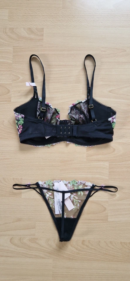 Victoria's Secret Ungefüttert Blumenmuster Bestickt BH Set V-String 32DDD 70F M - Bild 2 von 4