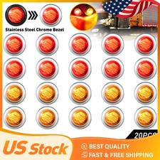 3/4"Round LED Bullet Clearance Marker Side Lights For Truck Trailer RV Amber+Red
