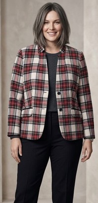 TALBOTS PLAID STAND COLLAR BLAZER WOOL BLEND PLUS SIZE 20 W NWOT