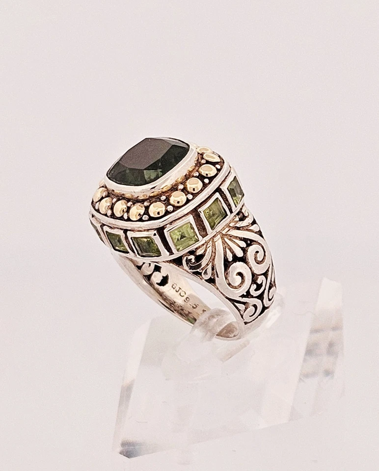 Anillo Samuel B Benham plata de ley y oro macizo de 18 quilates cuarzo verde/peridoto Foto 4 de 4