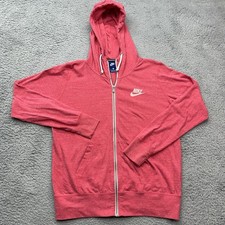Nike Sportswear Gym Full Zip Hoodie Womens XL Heather Red Drawstring Athleisure