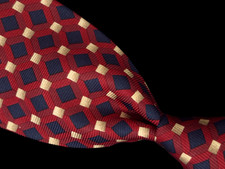 Brooks Brothers Geometric Red Navy Blue Diamond Squares Silk Men's Neck Tie