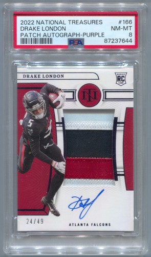 2022 National Treasures Drake London Rookie Autograph 3 Clr Patch Auto /49 PSA 8