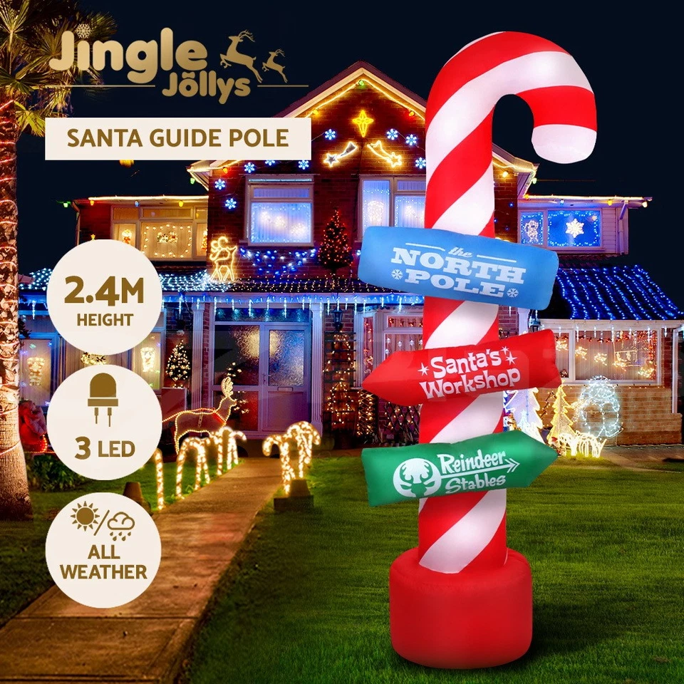 Jingle Jollys Christmas Inflatable Candy Pole 2.4M Lights Outdoor Decorations