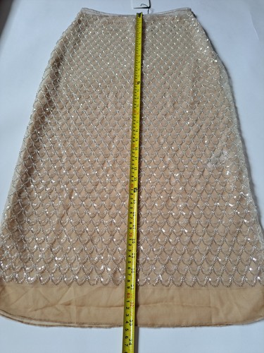 NEW Zara Beaded Sequin Midi Skirt Cream Tan Color Size S - Picture 13 of 21