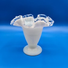 Fenton Silver Crest White Milk Glass Ruffled Edge Footed Trumpet Vase 4" High