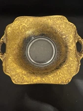 Vintage Non Tarnish Glastonbury 22k Gold Square Trinket Dish Tray 6.5x5.5