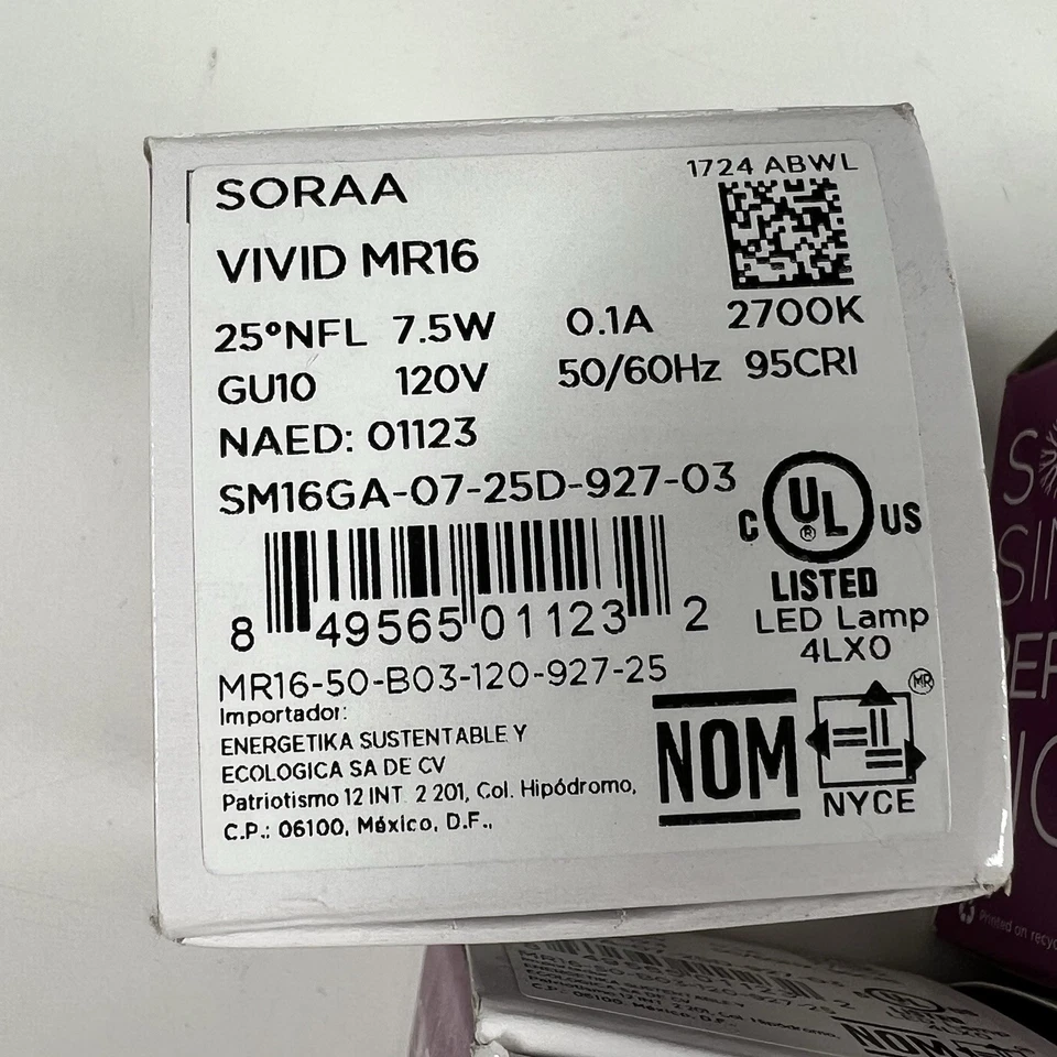 (8) SORAA VIVID MR16 GU10 LED Lamp Light Bulb 2700K 25NFL 7.5W 0.1A 120V 95CRI - Image 3 of 4