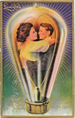 Lovelights Postcard ''We Can Elope'' Embossed Series C 1910 Romance Couple in Bulb