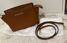 Michael Kors Selma Brown Saffiano Leather Crossbody Bag Zip Adjustable Strap