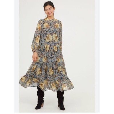 Morris & Co x HM Bohemian Tiered Midi Dress in Stunning Morris Floral Print Sz 4