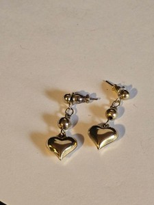Girls Kids Gold Tone Metal Dangle Earrings Heart Theme Post Back