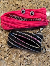 Zipit Pencil Pouch Lot 2 Monster Pink Googly Eyes Black Rainbow Zipper