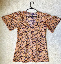 Boohoo Leopard Print Button Front Shift Dress Petite Mini Dress Size 8