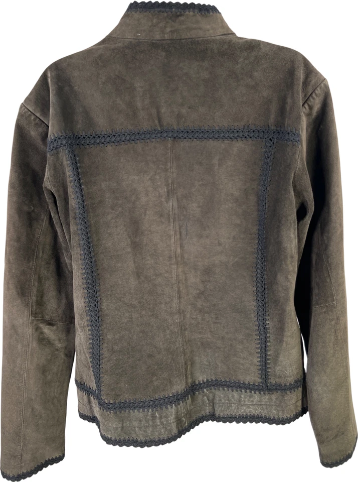 Cabela’s Women’s Dark Gray/Black Suede Crochet Accent Full Zip Jacket - M - Image 2 of 3