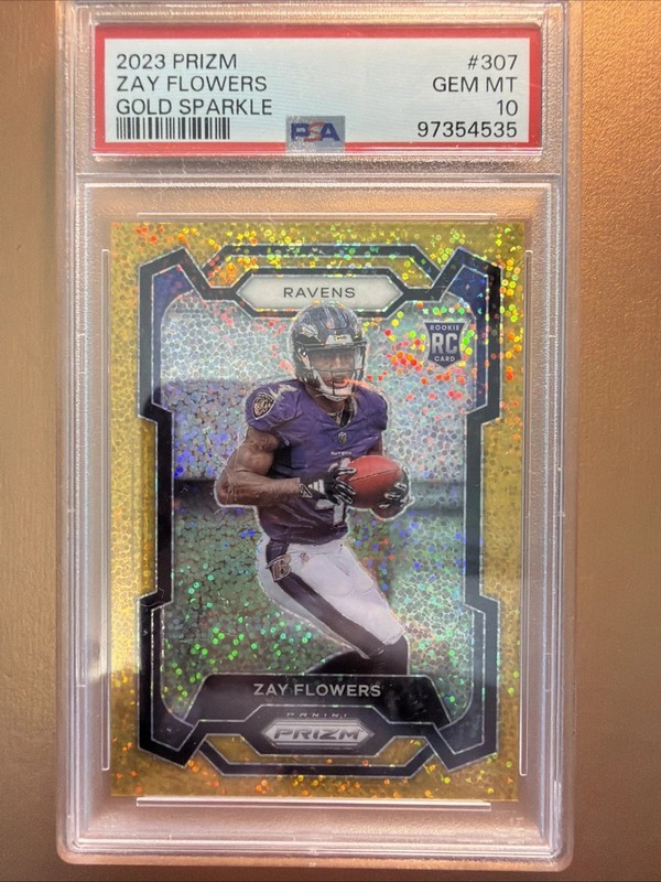2023 Prizm Zay Flowers 21/24 PSA 10 Gold Sparkle #307 Ravens RC SSP!!!