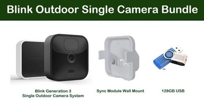 Blink Outdoor Einzelkamera Home Security System + Wandhalterung + 128GB USB