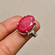 Ruby Lab Created Gemstone 925 Sterling Silver Handmade Jewelry Ring Size 6
