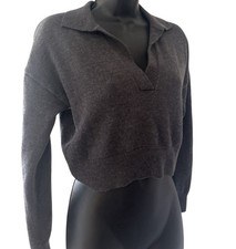 Aritzia Wilfred Womens Size XS 100 Merino Wool Gray Collared Cropped Sweater