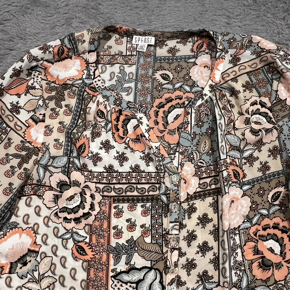 Blusa túnica Spense Peasant Boho Top para mujer manga L floral lengüeta enrollable Foto 2 de 4