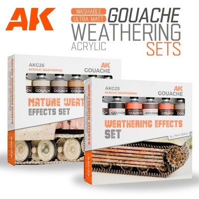 AK Interactive: Water-based Weathering Paint Sets - GOUACHE 6-Pack Set