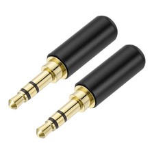 2Pcs 3.5mm 3 Pole Replacement Repair Plug Jack, Stereo Male Plug, Bright Black