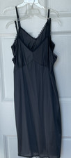 TWO Vintage Black Nylon Full Slip Sz 22 Women's Lace Trimmed Adjustable USA Made