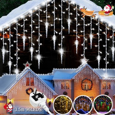 LED Weihnachten Eiszapfen fallender Regen Lichterkette Weihnachtsbaum Party Außen UK